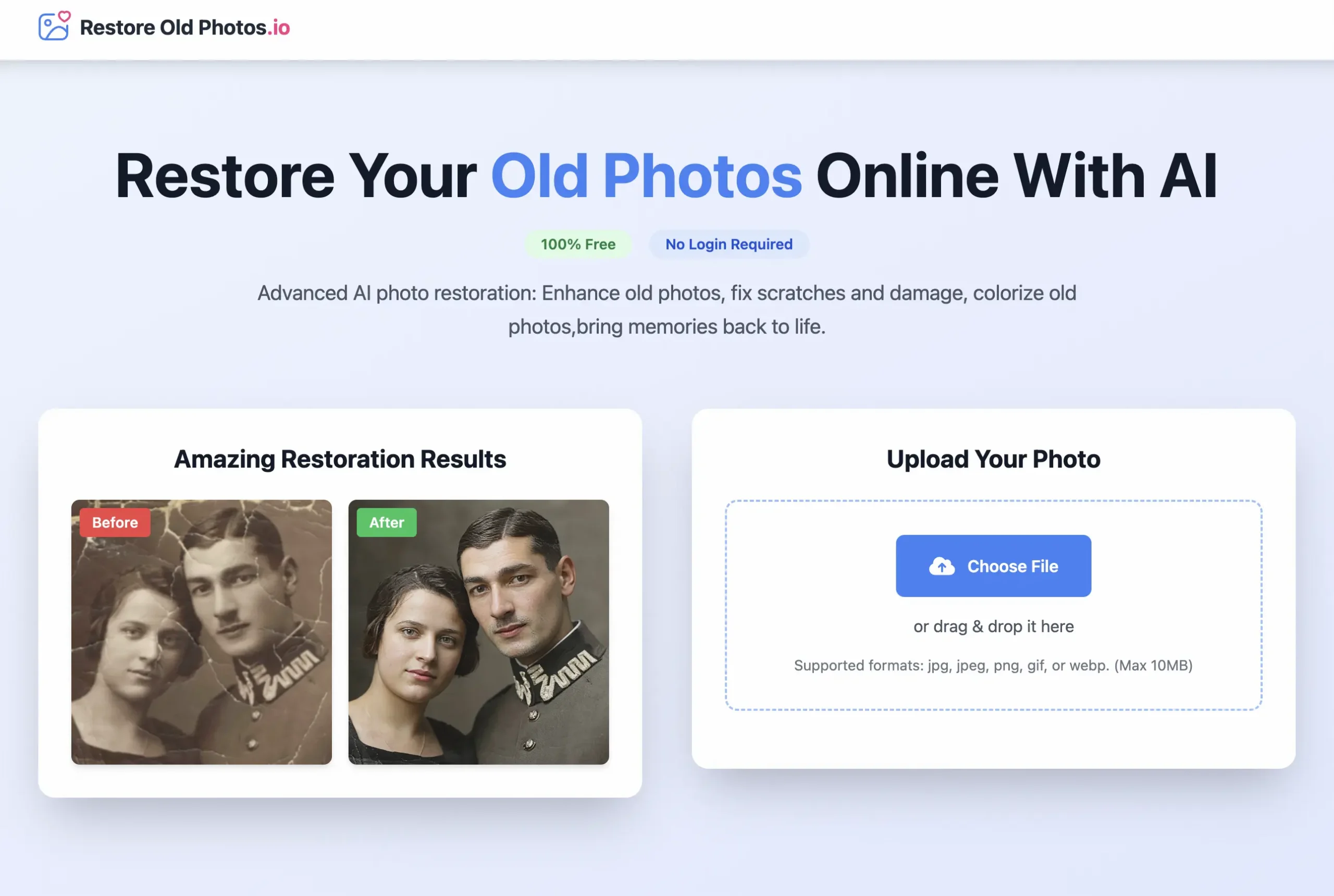 Restore Old Photos:AI在线老照片修复神器,免费无需注册