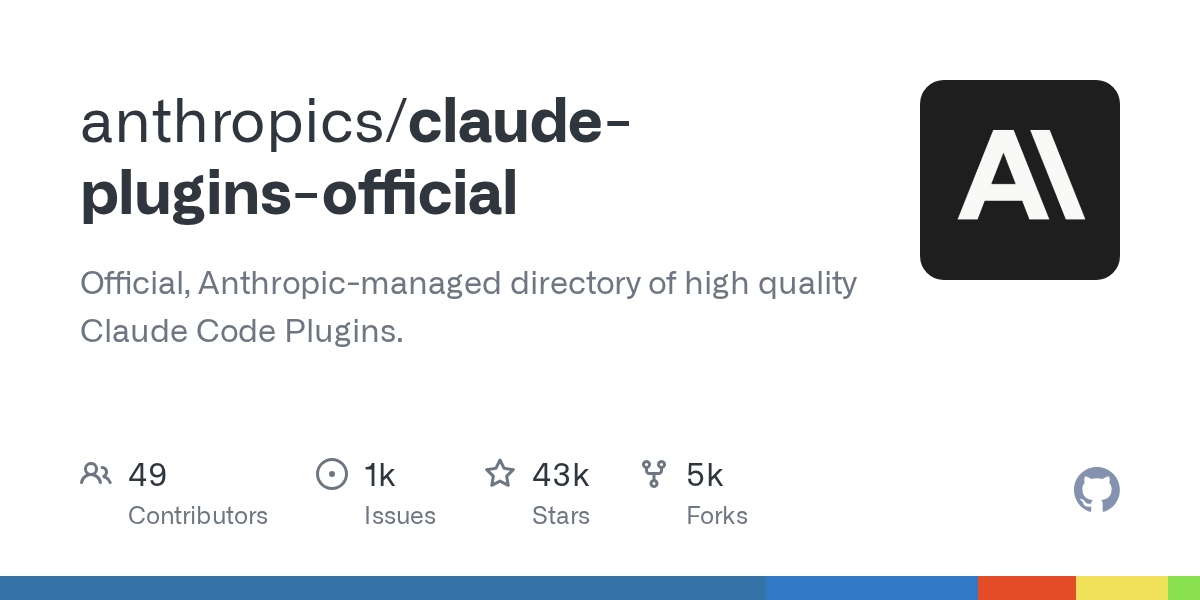 Anthropic 官方 Claude Code 插件目录 GitHub 项目图
